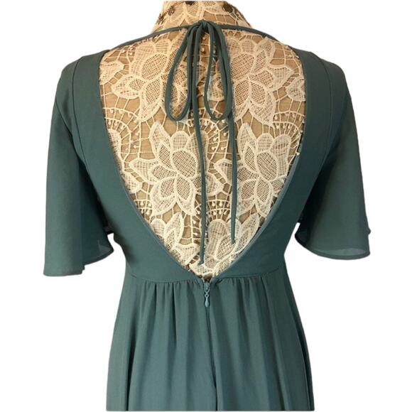 Show me your mumu faye flutter maxi dress Deep V open back sage crisp size small - Picture 6 of 12